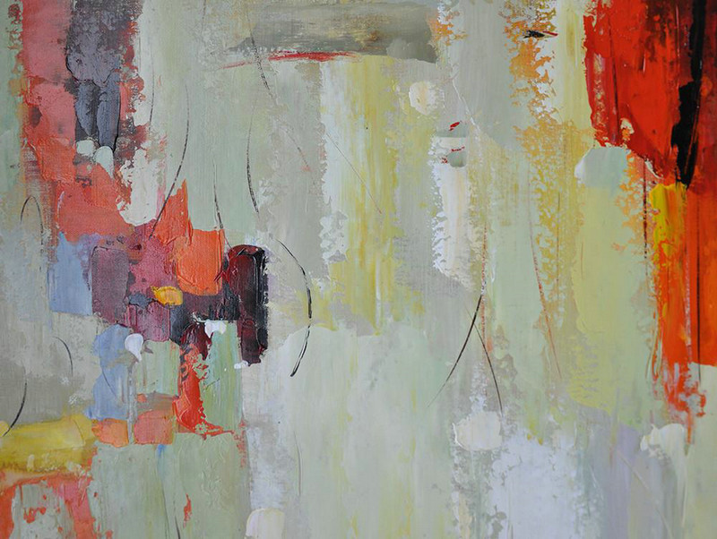Large Living Room Decor,Oversized Horizontal Contemporary Art,Original Art Acrylic Painting,Red,Light Green,Yellow,Grey.etc